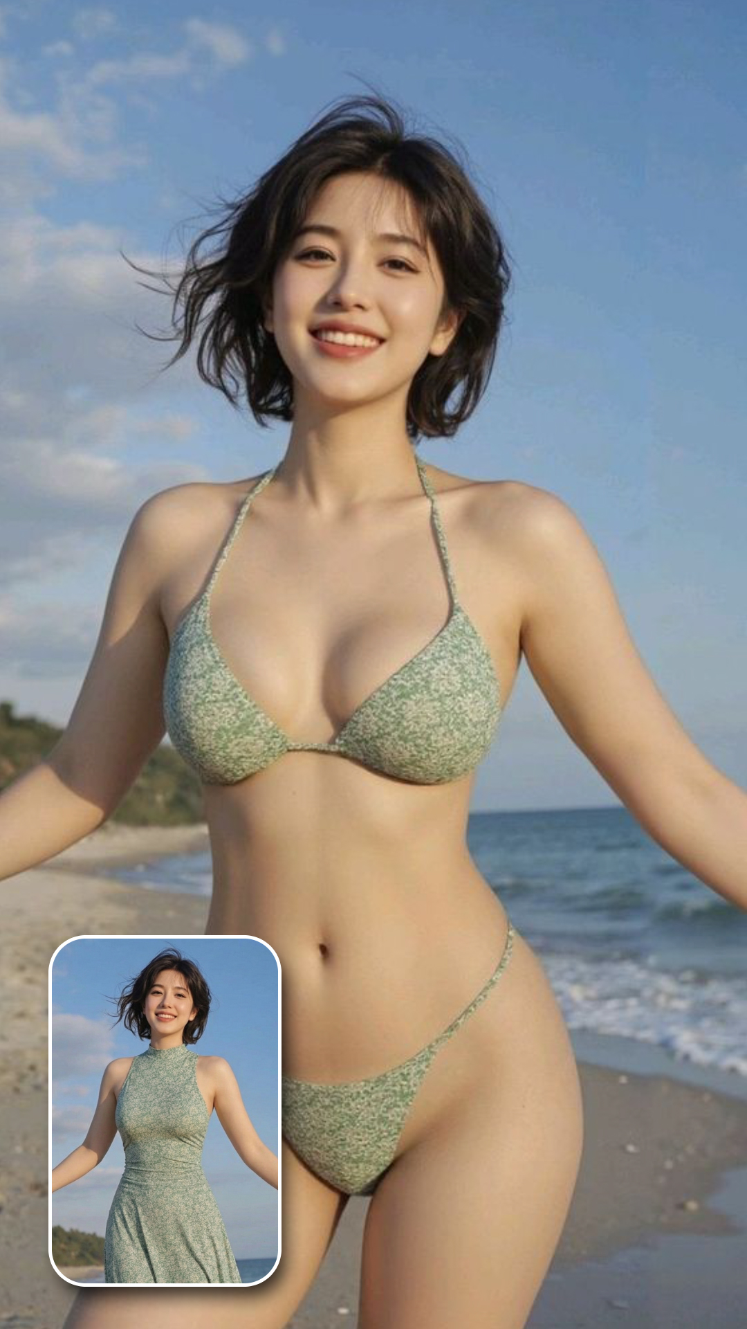 海辺で女のビキニ姿